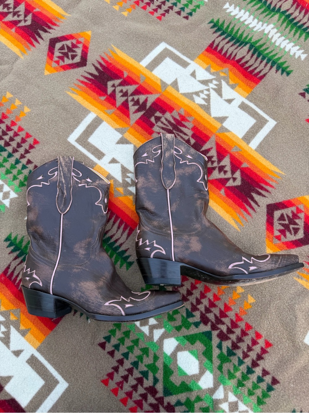 Old Gringo Brown Western Cowboy Boots with Pink Stitching